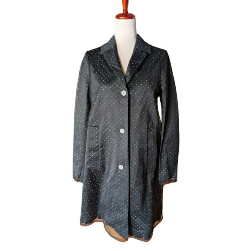 Twinset Simona Barbieri Black Polka Dot Trench Coat Sheer Mesh‎ Size 42/US6 NWT